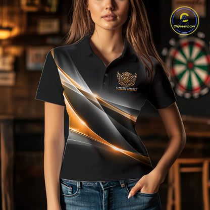 Custom Gold Silver Crown Winged Darts Polo 1/4-Zip Shirt For Women Darts Team Tournament Jersey NYN4855