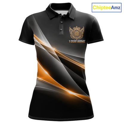 Custom Gold Silver Crown Winged Darts Polo 1/4-Zip Shirt For Women Darts Team Tournament Jersey NYN4855