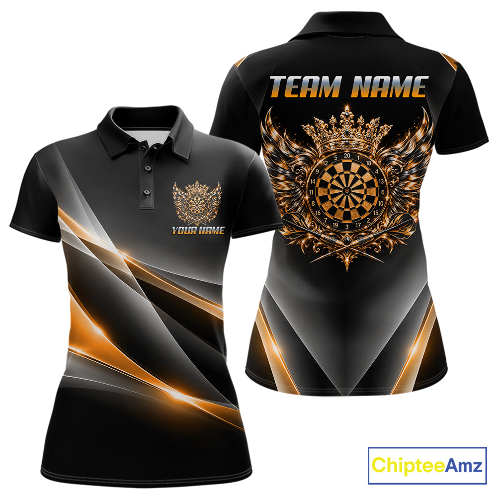 Custom Gold Silver Crown Winged Darts Polo 1/4-Zip Shirt For Women Darts Team Tournament Jersey NYN4855