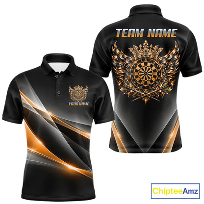 Custom Gold Silver Crown Winged Darts Polo 1/4-Zip Shirt For Men Darts Team Tournament Jersey NYN4855