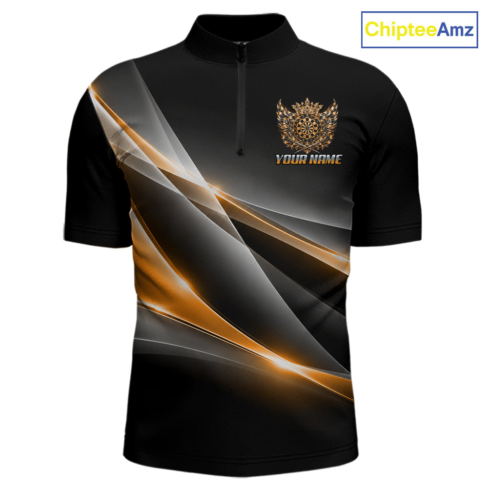 Custom Gold Silver Crown Winged Darts Polo 1/4-Zip Shirt For Men Darts Team Tournament Jersey NYN4855