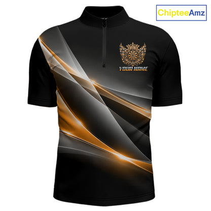 Custom Gold Silver Crown Winged Darts Polo 1/4-Zip Shirt For Men Darts Team Tournament Jersey NYN4855
