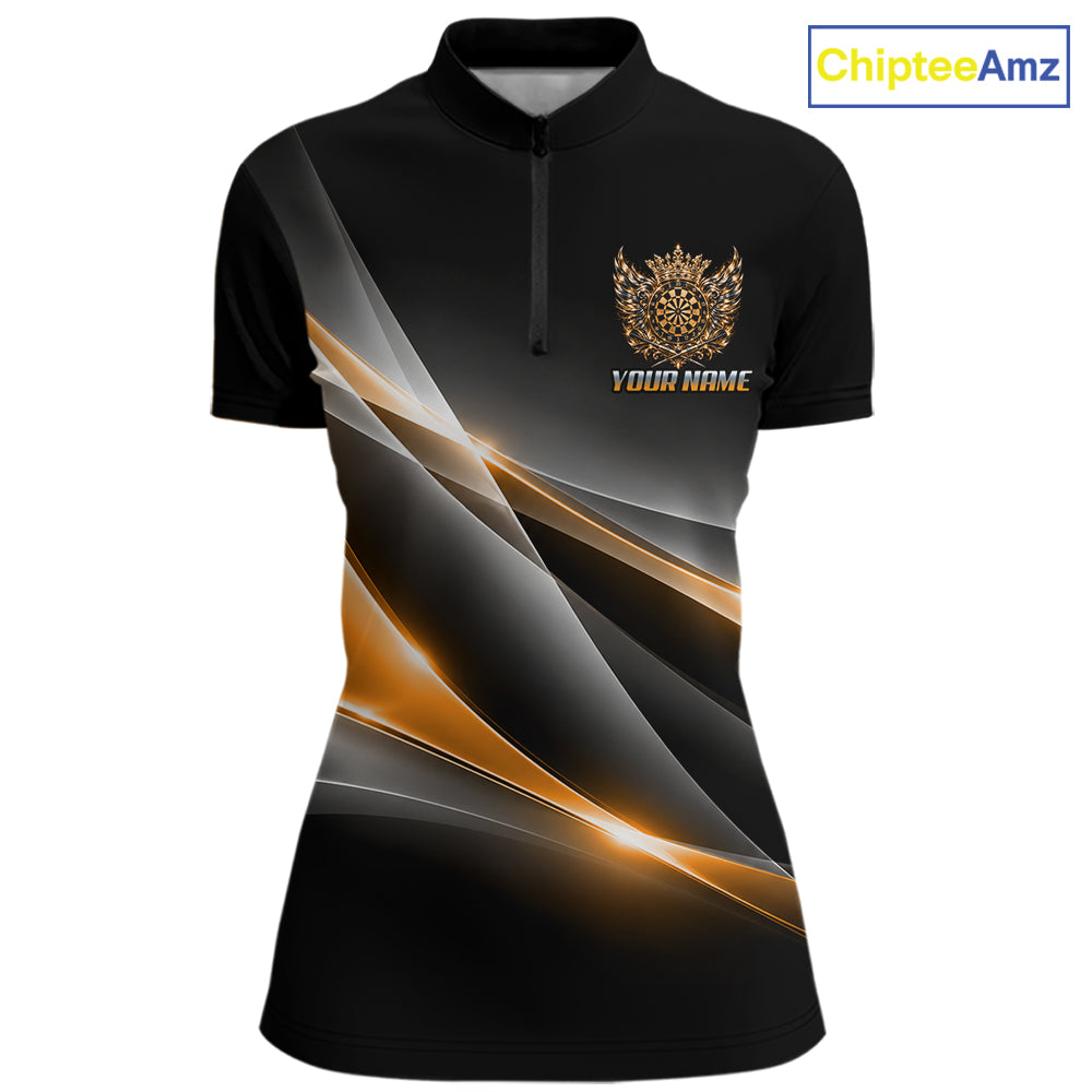 Custom Gold Silver Crown Winged Darts Polo 1/4-Zip Shirt For Women Darts Team Tournament Jersey NYN4855