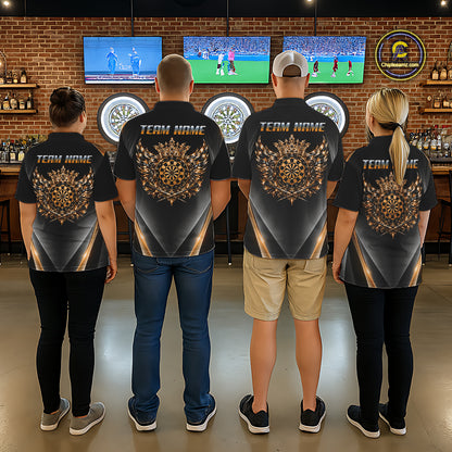 Custom Gold Silver Crown Winged Darts Polo 1/4-Zip Shirt For Men Darts Team Tournament Jersey NYN4855