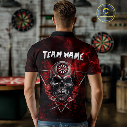Custom Red Splatter Multi-Skull Men Darts Arrow Polo League Shirts Dart Team Jerseys NYN2200