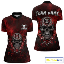 Load image into Gallery viewer, Custom Red Splatter Multi-Skull Women Darts Arrow Quarter-Zip League Shirts Dart Team Jerseys NYN2200