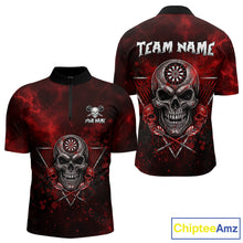 Load image into Gallery viewer, Custom Red Splatter Multi-Skull Men Darts Arrow Quarter-Zip League Shirts Dart Team Jerseys NYN2200