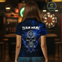 Load image into Gallery viewer, Custom Blue Splatter Multi-Skull Women Darts Arrow Polo League Shirts Dart Team Jerseys NYN2201