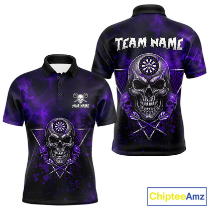 Custom Purple Splatter Multi-Skull Men Darts Arrow Polo League Shirts Dart Team Jerseys NYN2202