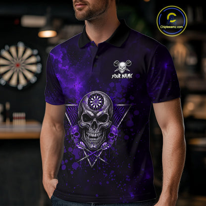 Custom Purple Splatter Multi-Skull Men Darts Arrow Polo League Shirts Dart Team Jerseys NYN2202