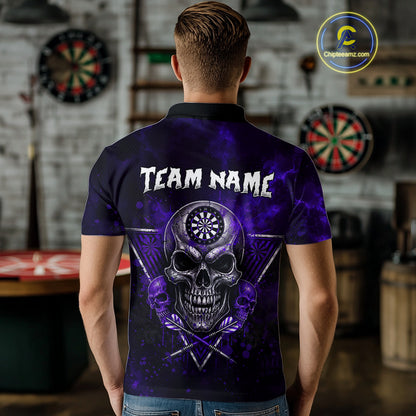 Custom Purple Splatter Multi-Skull Men Darts Arrow Polo League Shirts Dart Team Jerseys NYN2202