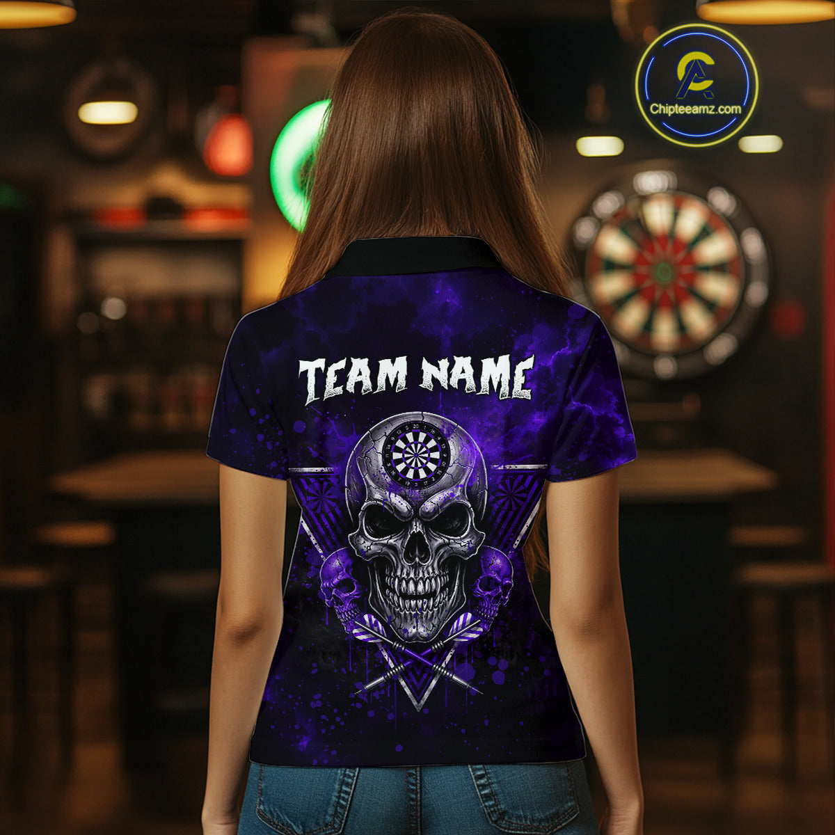 Custom Purple Splatter Multi-Skull Women Darts Arrow Polo League Shirts Dart Team Jerseys NYN2202