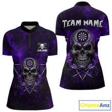 Load image into Gallery viewer, Custom Purple Splatter Multi-Skull Women Darts Arrow Quarter-Zip League Shirts Dart Team Jerseys NYN2202