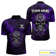 Load image into Gallery viewer, Custom Purple Splatter Multi-Skull Men Darts Arrow Quarter-Zip League Shirts Dart Team Jerseys NYN2202