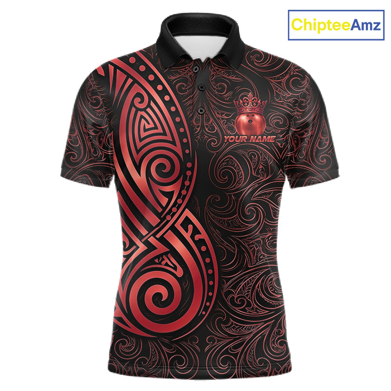 Black And Red Crown Bowling Ball Polo & 1/4-Zip Shirts For Women Custom Tribal Bowling Team Jerseys NYN4479