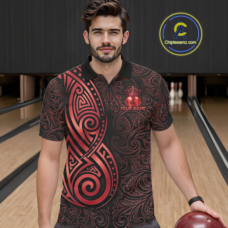 Black And Red Crown Bowling Ball Polo & 1/4-Zip Shirts For Women Custom Tribal Bowling Team Jerseys NYN4479