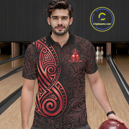 Black And Red Crown Bowling Ball Polo & 1/4-Zip Shirts For Women Custom Tribal Bowling Team Jerseys NYN4479
