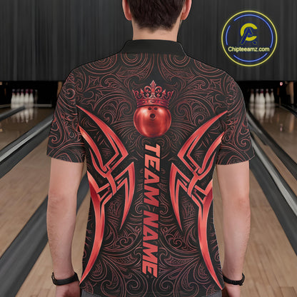 Black And Red Crown Bowling Ball Polo & 1/4-Zip Shirts For Women Custom Tribal Bowling Team Jerseys NYN4479