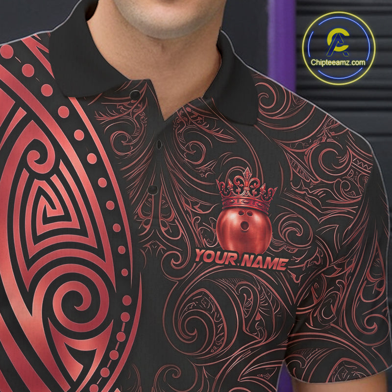 Black And Red Crown Bowling Ball Polo & 1/4-Zip Shirts For Women Custom Tribal Bowling Team Jerseys NYN4479