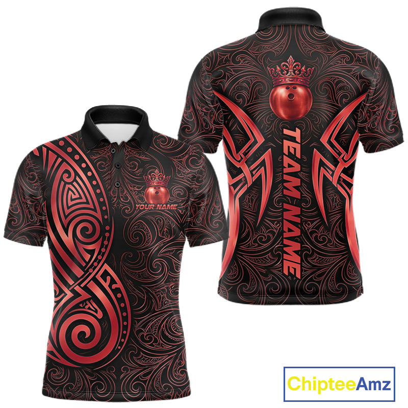 Black And Red Crown Bowling Ball Polo & 1/4-Zip Shirts For Women Custom Tribal Bowling Team Jerseys NYN4479