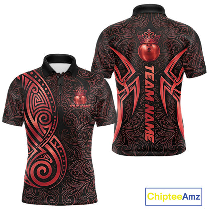 Black And Red Crown Bowling Ball Polo & 1/4-Zip Shirts For Women Custom Tribal Bowling Team Jerseys NYN4479