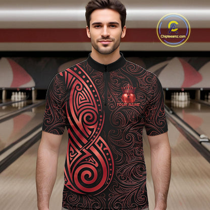 Black And Red Crown Bowling Ball Polo & 1/4-Zip Shirts For Women Custom Tribal Bowling Team Jerseys NYN4479