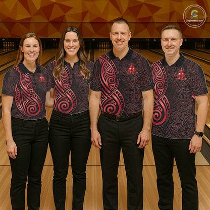 Black And Red Crown Bowling Ball Polo & 1/4-Zip Shirts For Men Custom Tribal Bowling Team Jerseys NYN4479