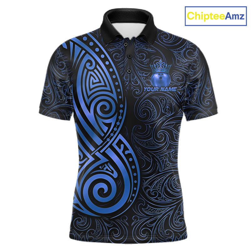 Black And Blue Crown Bowling Ball Polo & 1/4-Zip Shirts For Women Custom Tribal Bowling Team Jerseys NYN4480