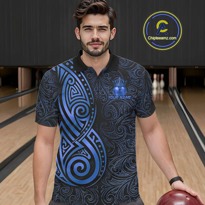 Black And Blue Crown Bowling Ball Polo & 1/4-Zip Shirts For Women Custom Tribal Bowling Team Jerseys NYN4480