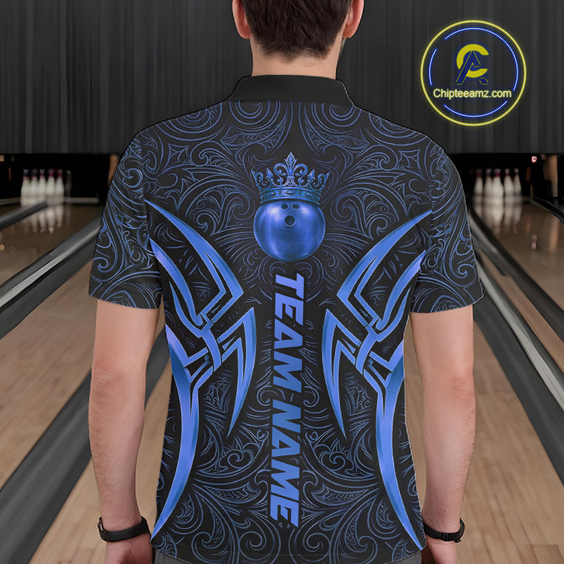 Black And Blue Crown Bowling Ball Polo & 1/4-Zip Shirts For Women Custom Tribal Bowling Team Jerseys NYN4480