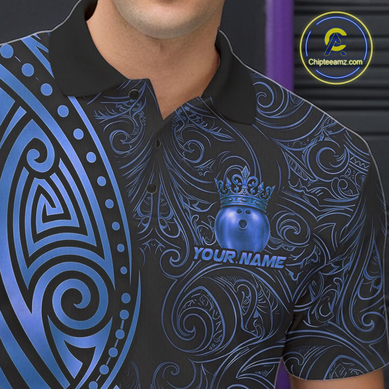 Black And Blue Crown Bowling Ball Polo & 1/4-Zip Shirts For Women Custom Tribal Bowling Team Jerseys NYN4480