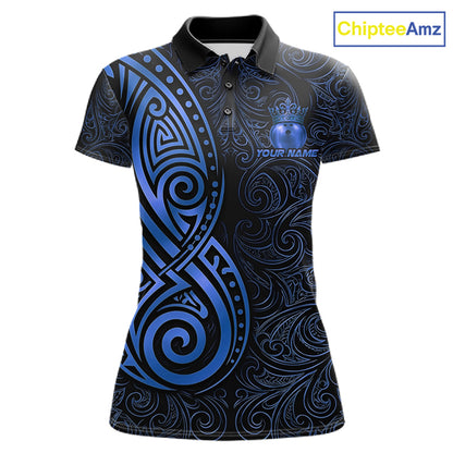 Black And Blue Crown Bowling Ball Polo & 1/4-Zip Shirts For Men Custom Tribal Bowling Team Jerseys NYN4480