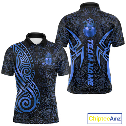 Black And Blue Crown Bowling Ball Polo & 1/4-Zip Shirts For Women Custom Tribal Bowling Team Jerseys NYN4480