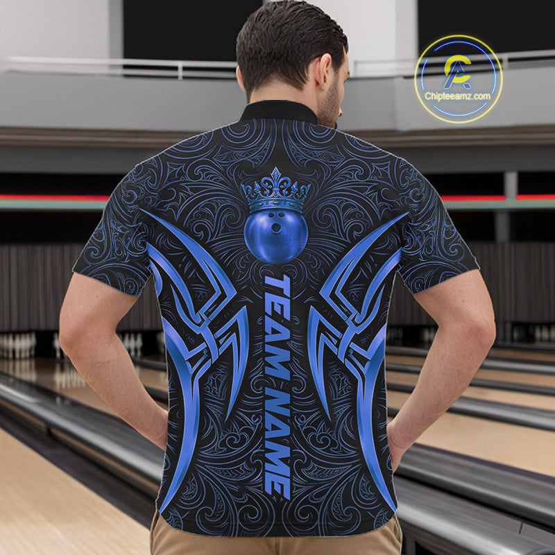 Black And Blue Crown Bowling Ball Polo & 1/4-Zip Shirts For Women Custom Tribal Bowling Team Jerseys NYN4480