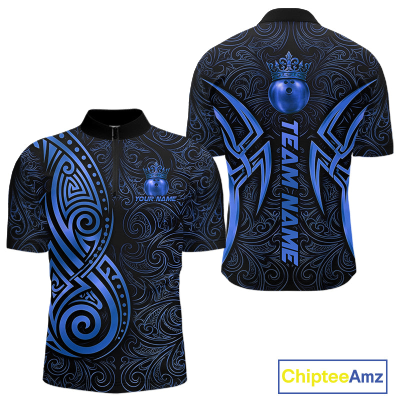 Black And Blue Crown Bowling Ball Polo & 1/4-Zip Shirts For Women Custom Tribal Bowling Team Jerseys NYN4480
