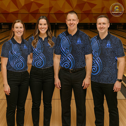 Black And Blue Crown Bowling Ball Polo & 1/4-Zip Shirts For Women Custom Tribal Bowling Team Jerseys NYN4480