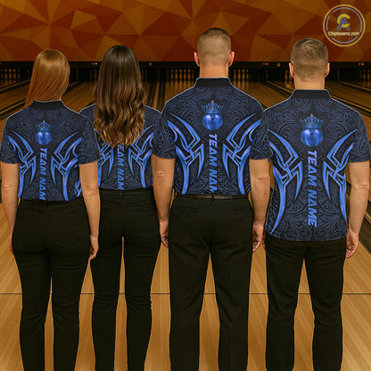 Black And Blue Crown Bowling Ball Polo & 1/4-Zip Shirts For Men Custom Tribal Bowling Team Jerseys NYN4480