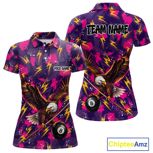Purple Pink Splatter Billiard Shirt Eagle 8 Ball Pool Shirt For Women Personalized Billiard Team Jersey  NYN4488