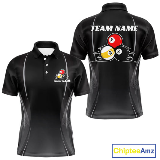 Personalized Grey 8 Ball 9 Ball Billiard Polo 1/4-Zip Shirt For Men Custom Pool Team Jersey NYN4493