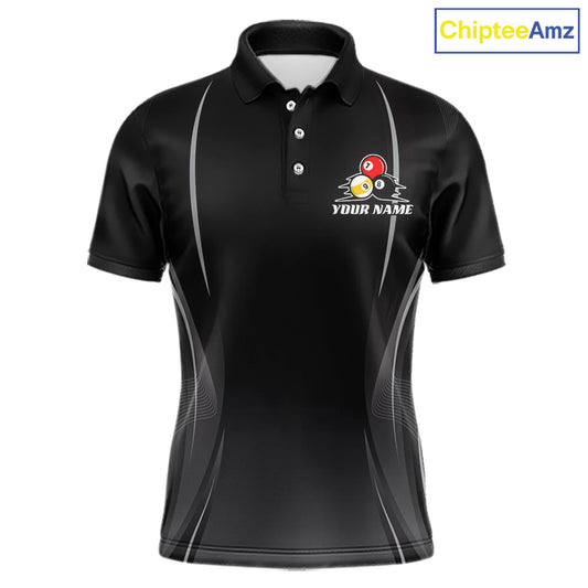 Personalized Grey 8 Ball 9 Ball Billiard Polo 1/4-Zip Shirt For Men Custom Pool Team Jersey NYN4493