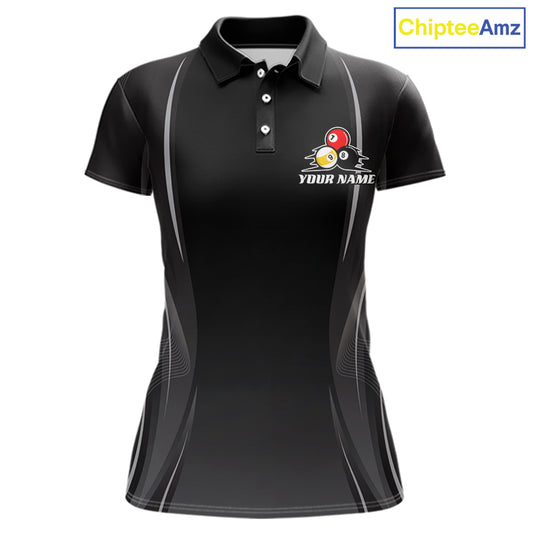 Personalized Grey 8 Ball 9 Ball Billiard Polo 1/4-Zip Shirt For Women Custom Pool Team Jersey NYN4493
