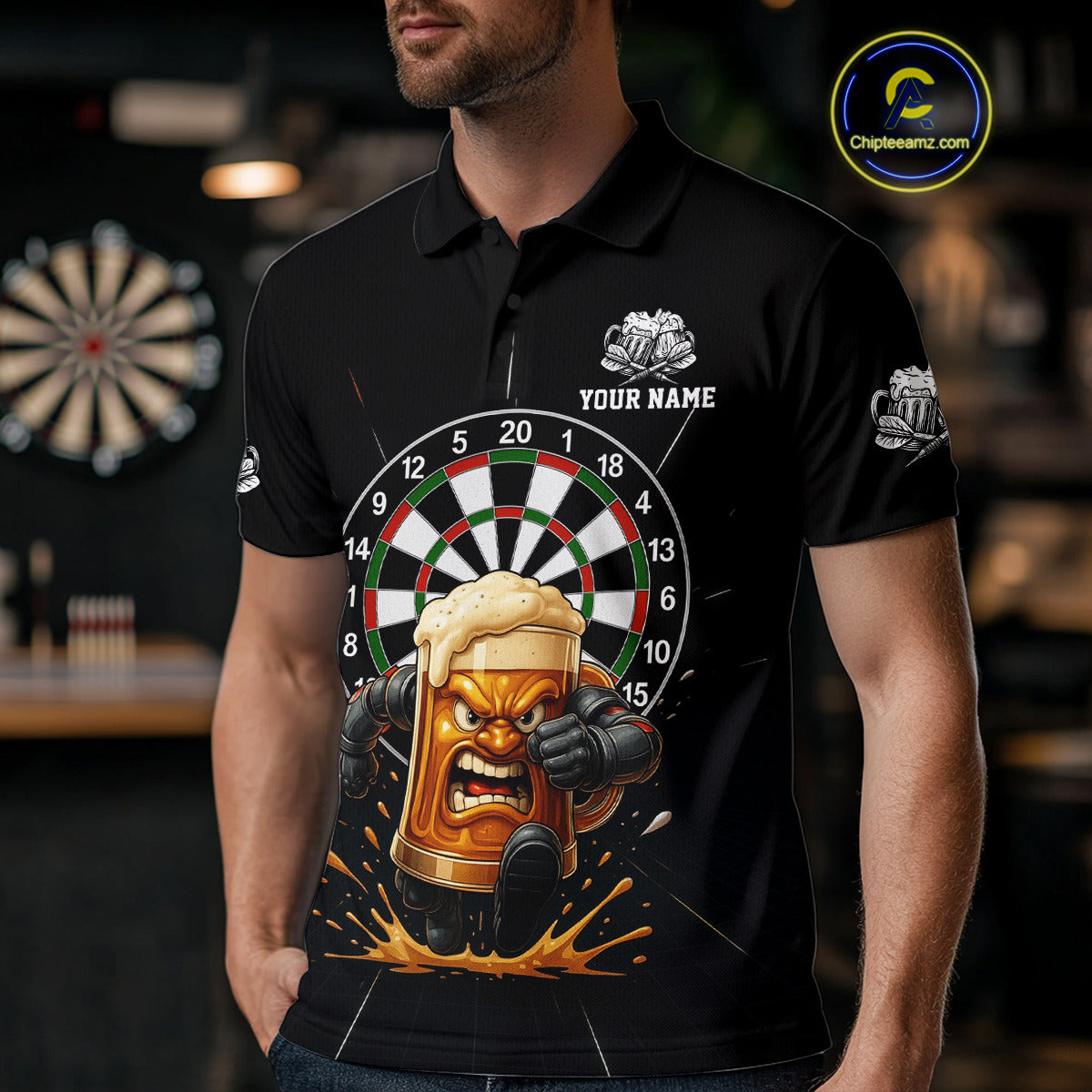 Funny Running Beer Robot & Dartboard Custom Men Darts Polo Shirt Funny Dart Jerseys NYN1946