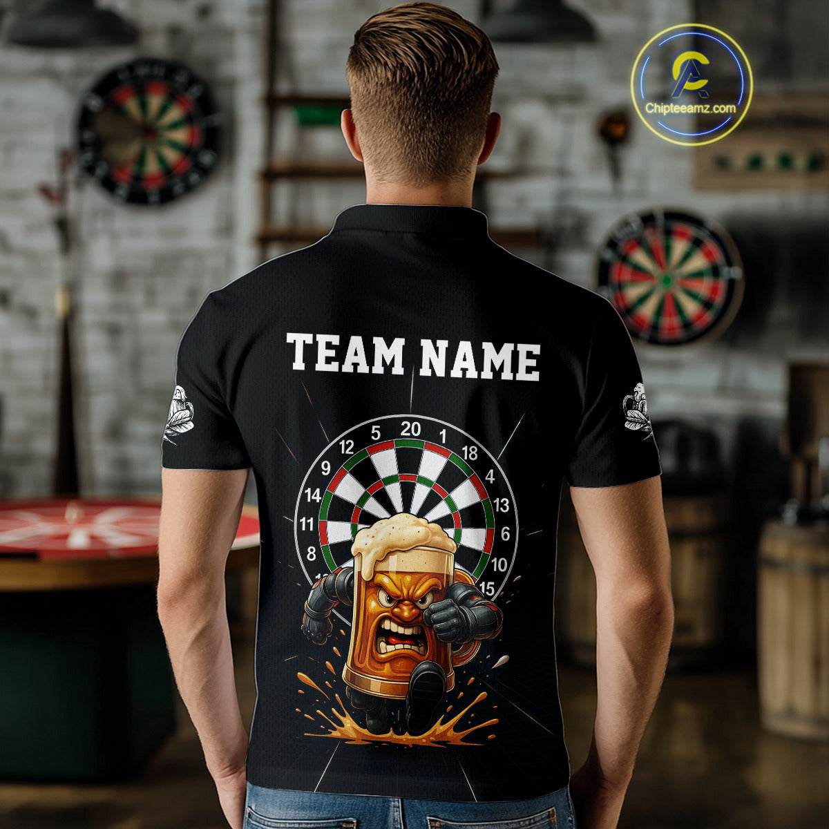 Funny Running Beer Robot & Dartboard Custom Men Darts Polo Shirt Funny Dart Jerseys NYN1946