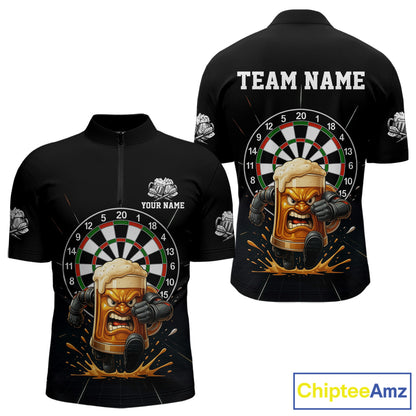 Funny Running Beer Robot & Dartboard Custom Men Darts Quarter-Zip Shirt Funny Dart Jerseys NYN1946