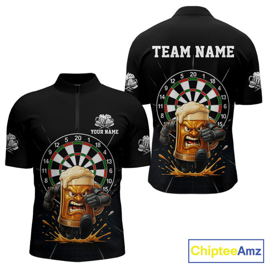 Funny Running Beer Robot & Dartboard Custom Men Darts Quarter-Zip Shirt Funny Dart Jerseys NYN1946