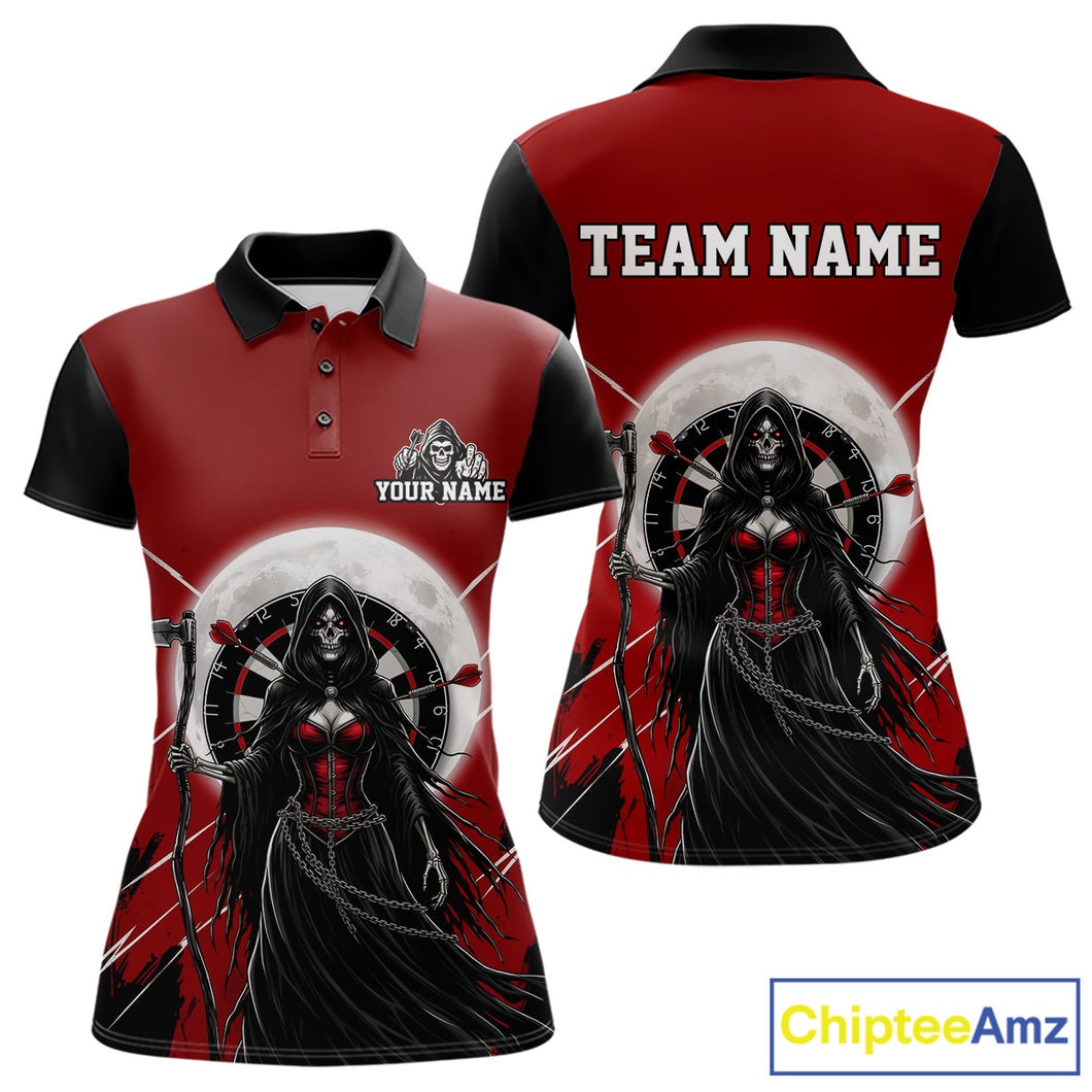 Black And Red Grim Reaper Moon Dartboard Custom Women Darts Quarter-Zip Shirt Gothic Dart Jerseys NYN1947