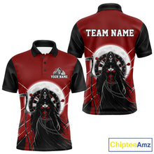 Load image into Gallery viewer, Black And Red Grim Reaper Moon Dartboard Custom Men Darts Polo Shirt Gothic Dart Jerseys NYN1947
