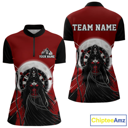 Black And Red Grim Reaper Moon Dartboard Women Men Darts Quarter-Zip Shirt Gothic Dart Jerseys NYN1947