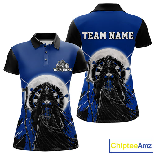 Black And Blue Grim Reaper Moon Dartboard Custom Women Darts Quarter-Zip Shirt Gothic Dart Jerseys NYN1948