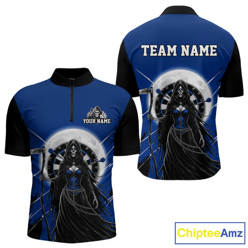 Black And Blue Grim Reaper Moon Dartboard Custom Men Darts Quarter-Zip Shirt Gothic Dart Jerseys NYN1948
